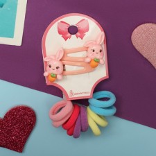 Caramel hair set (10 elastic bands 1.5 cm, 2 invisibility 3.5 cm) bunnies carrots, pink 1030944