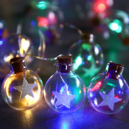 Garland “thread” 1.6 m with nozzles “Balls with a star”, IP20, silver thread, 15 LED, glow of multi, Aah2