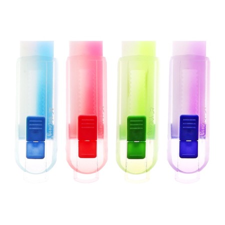 Rectangular eraser in the color of the case, in a plastic sliding holder mix-1