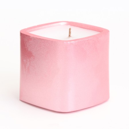Candle "Square. Marble" in a candlestick of gypsum is small, 5x4.5 cm, pink-1