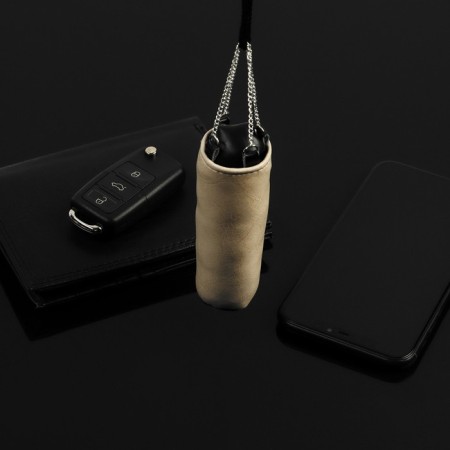 Leather keychain for a car key, boxing pear, genuine leather, black-1