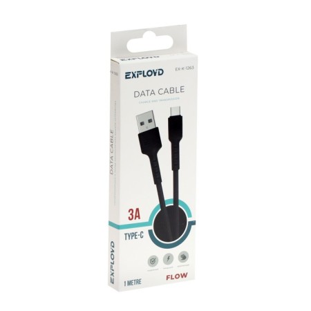 EXPLOYD EX-K-1263, Type-C-USB, 3 A, 1 m, charging/data transfer, silicone, black-3