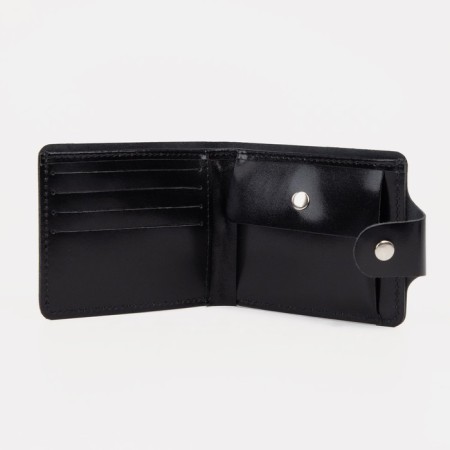 Male purse on a button, for bills, for cards, for coins, black color-2