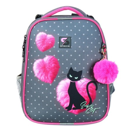 School backpack 38 x 30 x 16 cm, ergonomic back, stavia "black cat", gray-2