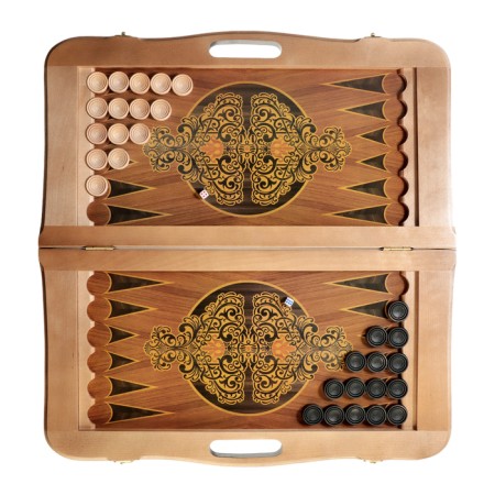 Backgammon wooden skin with a handle large 55 x 55 cm, black, board game-1