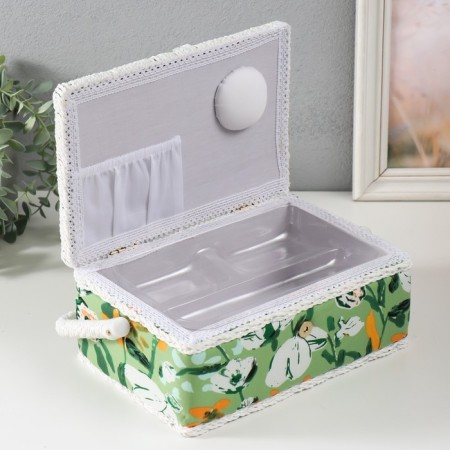 Casket for needlework "Summer flowers on green" 24x16x11 cm-2