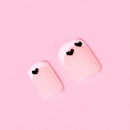 Follow nails “Tenderness”, 24 pcs, adhesive plates, square shape, glossy pink/white/black color-4
