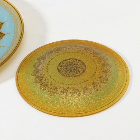 Diningrian "Mehendi", 7 items: D = 30 cm - 1 pc, d = 18 cm - 6 pcs, blue color with golden-2