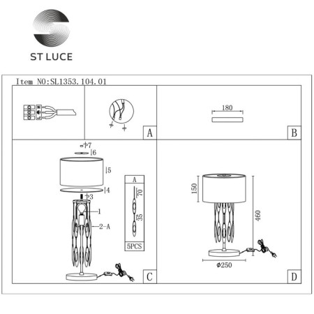 ST LUCE bedside lamp. SL1353.104.01. Nettuno. 1x60 W, E14, 25x25x46 cm, chromium color-4