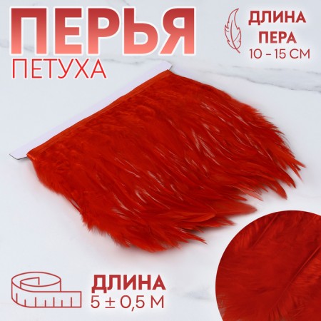 Braid with feathers of a rooster, 10-15 cm, 5 ± 0.5 m, red color