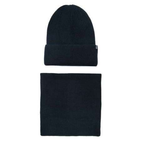 Set Knitted hat and snood for a boy, size 54, dark blue color-2