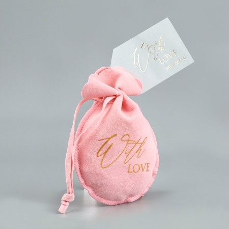 Suede bag “with love”, red, embossing, 9 × 12 cm-1
