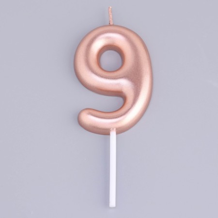 Candle in the Cake "European", number "9", 6 cm, pink gold-2