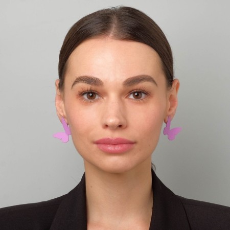 Earrings Metal "brightness" butterflies, lilac color-1