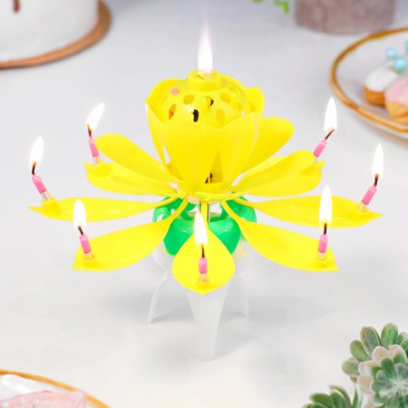 Candle for the cake musical "Tulip", spinning, yellow, 14.5 × 6 cm-1