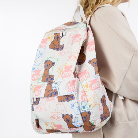School backpack on lightning from textiles, external pocket, white/pink color-6