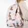 School backpack on lightning from textiles, external pocket, white/pink color