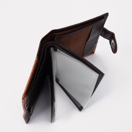 Male purse on the button, 3 in 1, for auto documents, passports, bills, pockets for cards, for coins, brown color-5