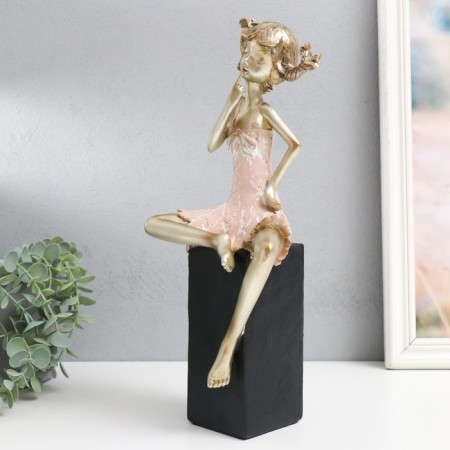 Souvenir Polystone "Girl in Cuba, with pigtails" white-gold 15x10x37 cm-3