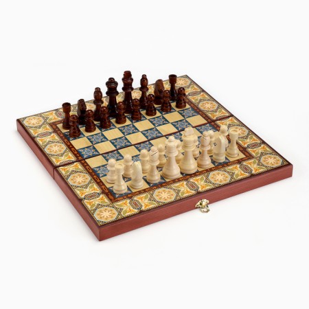 Board game 3 in 1 "Mosaic": chess, backgammon, checkers, board wood 40 x 40 cm-1