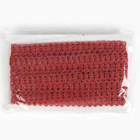 Braid red oval, with lurex, 2 cm, in a roll 10 m-3