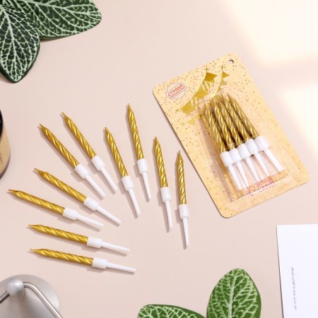 Candles in the cake "Spiral", 10 pcs, medium, 5 cm, gold metallic-1