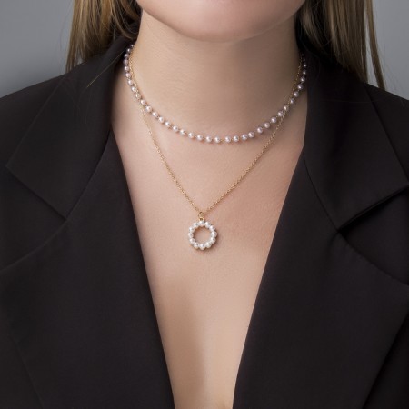Pearl pearl "chain" Olympia, circle, white color in gold, 40 cm