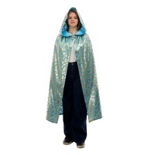 Carnival cloak adult, satin, color gold pattern on blue, length 120cm