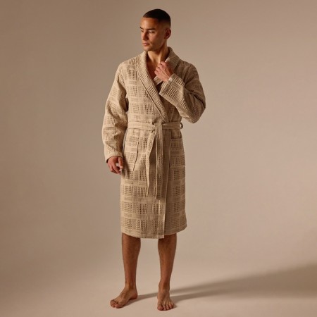 Wafel dressing gown for male SL Home: Chess "Sabbia", size M, 100% cotton, 340 g/m2-2