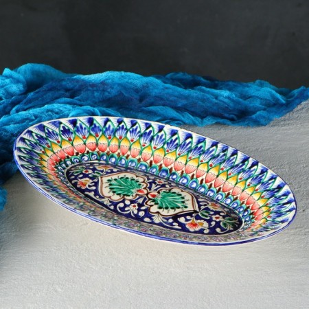 Hollowman Rishtan ceramics "Patterns", 34 cm, multi -colored, oval