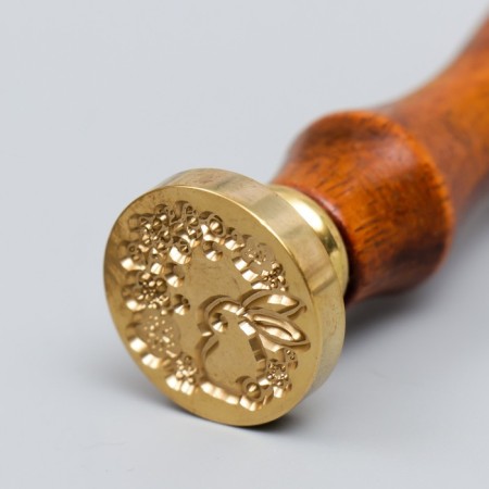 Printing for wax with a wooden handle "Bunny and flowers" 9x2.5x2.5 cm-3