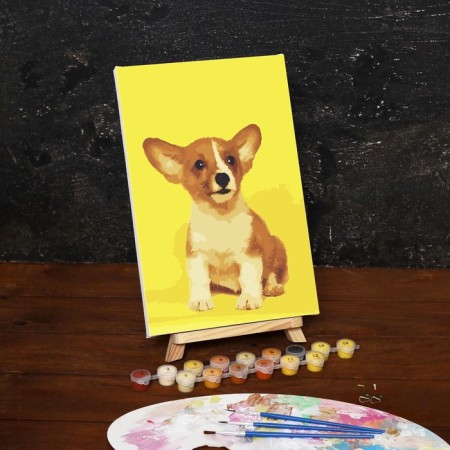 Picture on numbers on canvas with a subframe "Puppy Corgi", 30x20 cm-2
