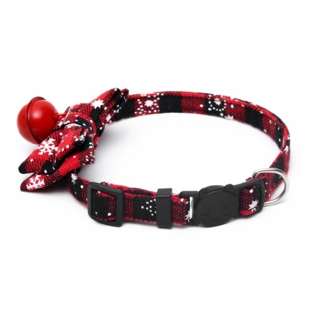 Textile collar with snowflakes and a tambourine, 30 x 1 cm, red-black-1
