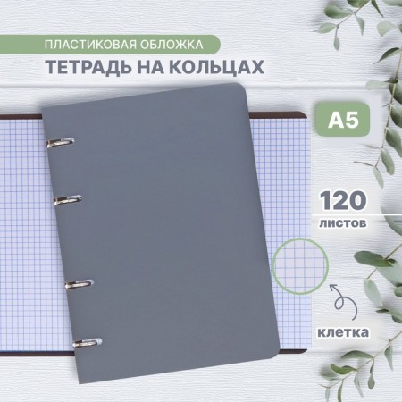 Notebook on rings A5 120 sheets in Calligrata cage gray, plastic cover, offset unit
