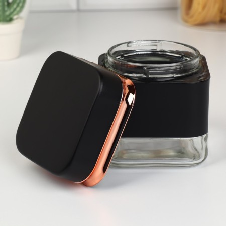 A set of glass cans for bulk products "Classic", 500 ml, 9.5 × 11.8 cm, 3 pcs, black color-1