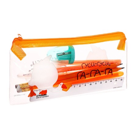 Penal soft, 1 compartment, 95 x 205 mm, flat, with filling 9 items, calligrata "geese-gushi", universal-11
