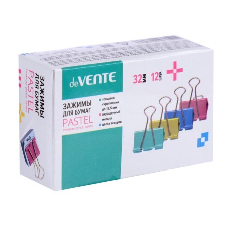 Paper clamps 32 mm, 12 pieces, Devente, metal, mix x 4 colors, cardboard box-4