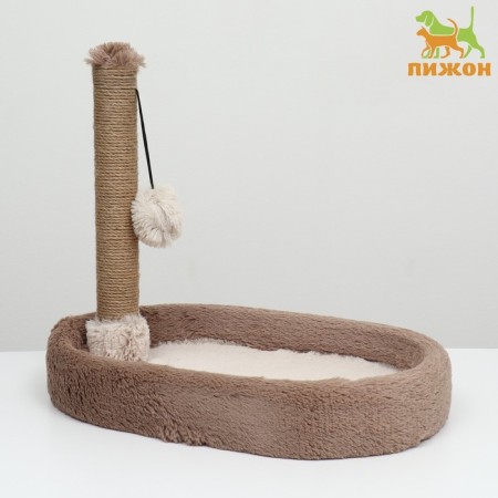 A bed with a cloth "Pijon", oval, 55 x 36 x 47cm, fluffy fur, jute, brown-1