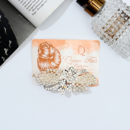Hair hair clip "Helet" flowers leaves, 10 cm, silver-white-2
