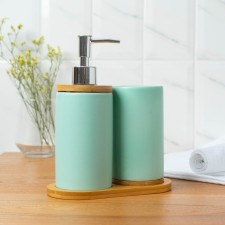 A set of accessories for the bathroom Savanna “Nature”, 2 items (400 ml dispenser, glass, on a stand), mint color