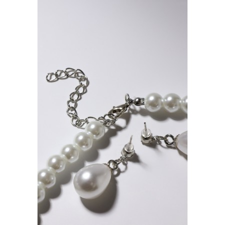 Set 2 objects: earrings, necklace “vernissage” pearl drop, white color in silver, 45 cm-6