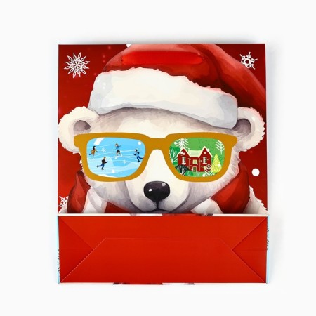 Package Gift New Year Laminated "Teddy Bear", M 30 x 26 x 9 cm, New Year-5