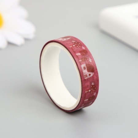 Adhesive tape paper "House in the garden" Width 1 cm winding 2 m set 5 pcs-1