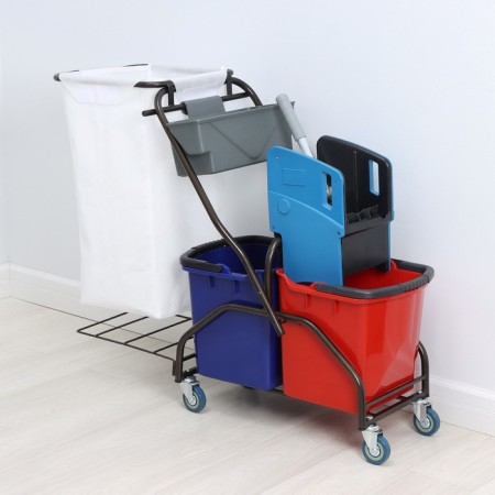 Two -browning cart for cleaning rooms, 2 × 25 l, equipment with a nylon bag, 135 liters