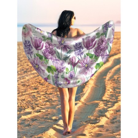 Pareo and beach rug "Flower art", d = 150 cm