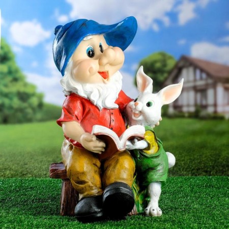Garden figure "Dwarf with a hare and book" 42x28cm-4