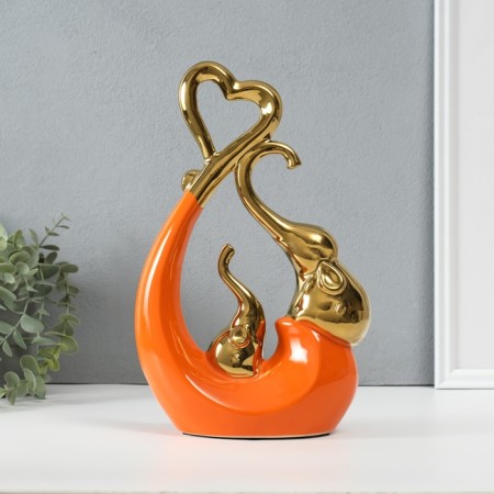 Souvenir ceramics "Elephants with heart. Abstraction" Orange with gold 7x18.5x25.5 cm-3