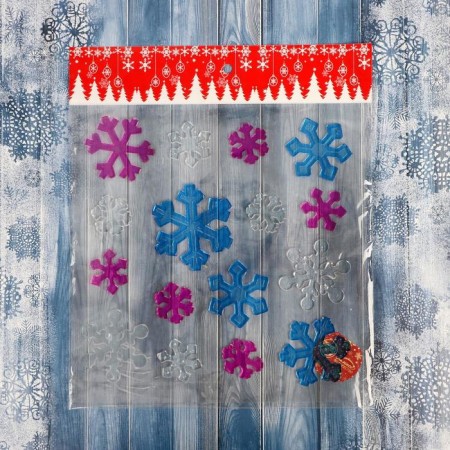 Glass sticker "angular snowflakes" (set 15 pcs) 24x24 cm, pink blue transparent-2