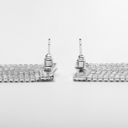 Hanging earrings with rhinestones "Waterfall" Rook, white color in silver, 7.5cm-1