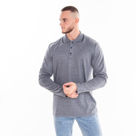 Male polo with long sleeve, gray/blue color, size m-1